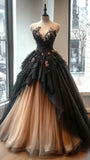 Charming A Line Sweetheart Neck Beaded Flower Ruffle Tulle Long Prom Dress Evening Dress HZ1023