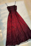 Vintage A Line Spaghetti Strap Beaded Black Chiffon Burgundy Satin Prom Dress Graduation Prom Dress HZ1023