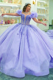 Charming Ball Gown Off-The-Shoulder Appliques Purple Tulle Sweet 16 Dress, Quinceanera Dress HZ1023