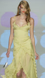 Cute A Line Straps Ruffle Yellow Chiffon Prom Dress Graduation Prom Dress with Slit HZ1023