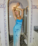 Gorgeous Sheath Strap Beaded Blue Ombre Chiffon Prom Dress Graduation Prom Dress HZ1023