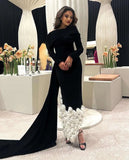 Elegant Sheath Long Sleeve 3D Floral Satin Long Prom Dress Evening Dress HZ1023