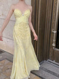 Elegant Mermaid Spaghetti Straps Yellow Chiffon Long Prom Dresses Evening Dress HZ1023