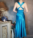 Elegant A Line Straps Blue Satin Party Dress Evening Dress HZ1023
