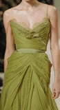 Charming A Line Spaghetti Strap Green Lace Chiffon Long Prom Dress Graduation Prom Dress HZ1023