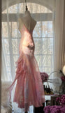 Fairytale Pink Mermaid Spaghetti Strap Beaded Ruffle Chiffon Prom Dress HZ1023