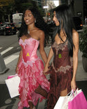 Cute Sheath Sweetheart Neck Appliques Ruffle Satin Prom Dress Evening Dress HZ1023