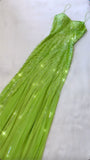 Stunning A Line Spaghetti Strap Sequin Green Tulle Long Prom Dress Evening Dress HZ1023