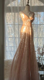Champagne Shiny A Line V Neck Beaded Sequin Prom Dress Evening Dress HZ1023