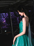 Gorgeous A Line Strapless Green Sequin Long Sweep Party Dress Evening Dress HZ1023