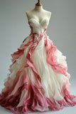 Inspiration A Line Sweetheart Beaded Ruffle Ombre Pink Chiffon Prom Dress Evening Dress HZ1023