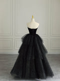 Black Strapless Layered Velvet Tulle Long Prom Dress Evening Dress HZ1023