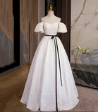 Simple A Line Off-the-shoulder Satin Long Prom Dress Evening Dress HZ1023