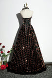 Shiny A Line Strapless Sequins Long Prom Dress Evening Dress HZ1023