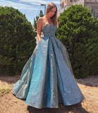 Sparkly Sweetheart Blue Satin Long Ball Gown Dress Evening Gown HZ1023
