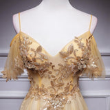 Light Champagne Lace Straps Sweetheart Long Party Dress, A-line Floor Length Prom Dress HZ1023