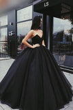 Black Tulle Ball Gown Prom Dresses with Plunging Sweetheart Corset HZ1023