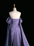 Elegant Purple Satin Prom Dress, Draped Bodice Formal Party Dress HZ1023