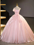 Elegant Strapless Light Pink Satin Ball Gown Prom Dress HZ1023