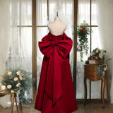 Elegant A Line Off-the-shoulder Bow Red Satin Long Prom Dress HZ1023