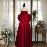 Elegant A Line Off-the-shoulder Bow Red Satin Long Prom Dress HZ1023
