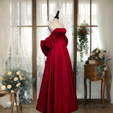 Elegant A Line Off-the-shoulder Bow Red Satin Long Prom Dress HZ1023