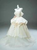 Elegant A Line Off the Shoulder Ivory Satin Tulle Long Prom Dress Ball Gown HZ1023
