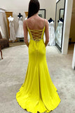 Sexy Yellow V Neck Satin Long Prom Dress Evening Dress with Slit HZ1023