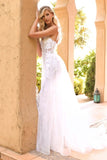 Elegant Spaghetti Strap Appliques Tulle Backless Wedding Dress HZ1023