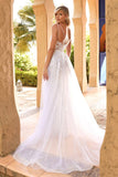 Elegant Spaghetti Strap Appliques Tulle Backless Wedding Dress HZ1023