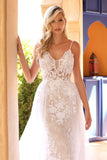 Elegant Spaghetti Strap Appliques Tulle Backless Wedding Dress HZ1023
