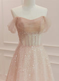 Pink Sparkle A-line Sequins Tulle Long Formal Dress Prom Dress HZ1023