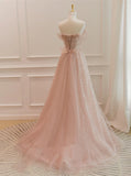 Pink Sparkle A-line Sequins Tulle Long Formal Dress Prom Dress HZ1023