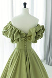 Elegant A Line Green Satin Long Prom Dresses Evening Dresses HZ1023