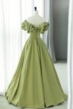 Elegant A Line Green Satin Long Prom Dresses Evening Dresses HZ1023
