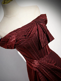Mermaid Off-the-shoulder Burgundy Satin Long Prom Dress With Slit HZ1023
