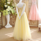 Yellow Tulle Off The Shoulder Lace Prom Dress HZ1023