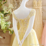 Yellow Tulle Off The Shoulder Lace Prom Dress HZ1023