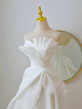 Elegant A Line Strapless White Organza Long Prom Dress Formal Dress HZ1023