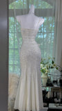 Elegant Mermaid Spaghetti Strap Beaded White Chiffon Party Dress Evening Dress HZ1023